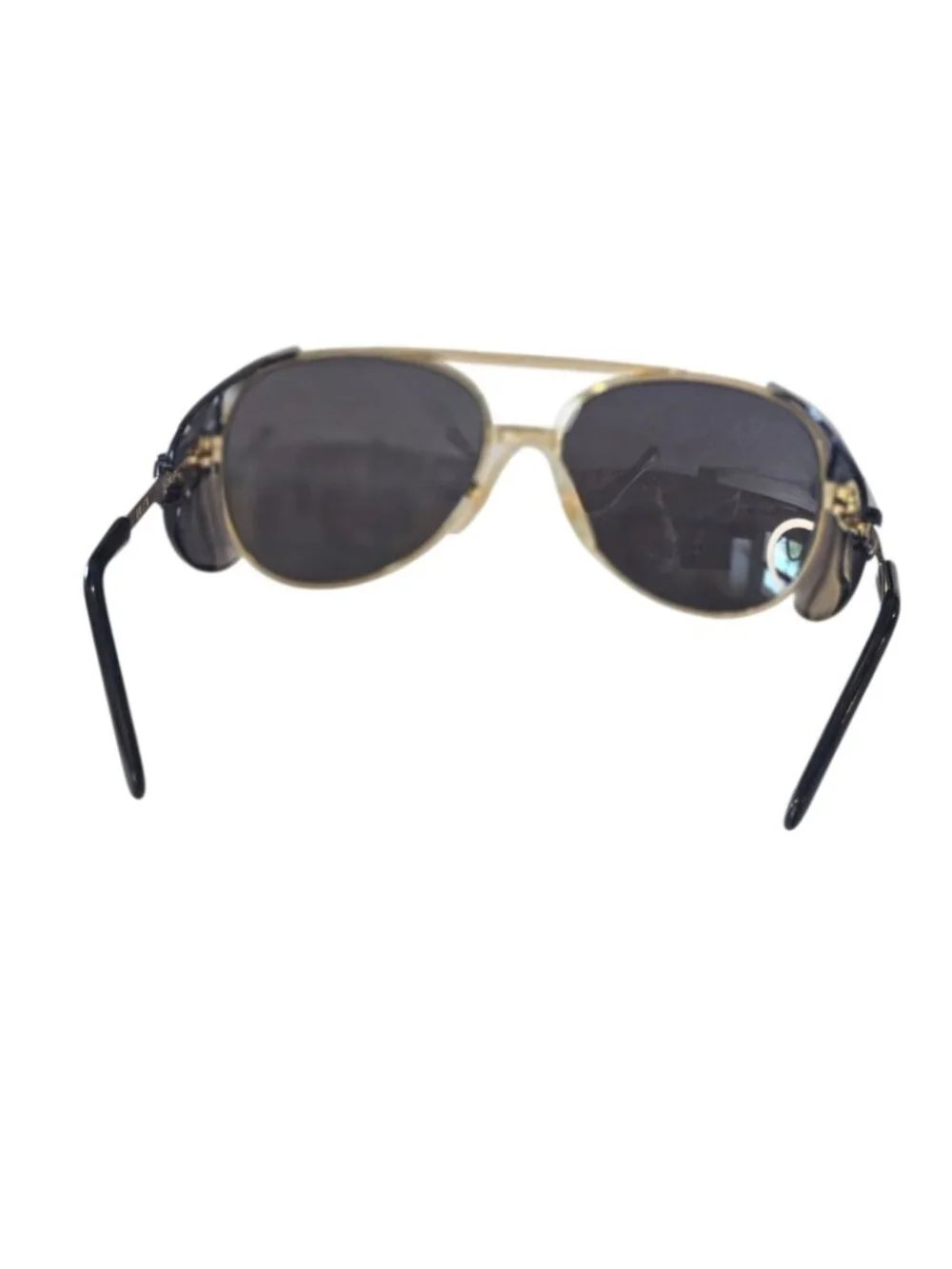 80s Pilot Aviators Sunglasses Side Shields Gold Tone Metal Rim 147 mm Motorcycle